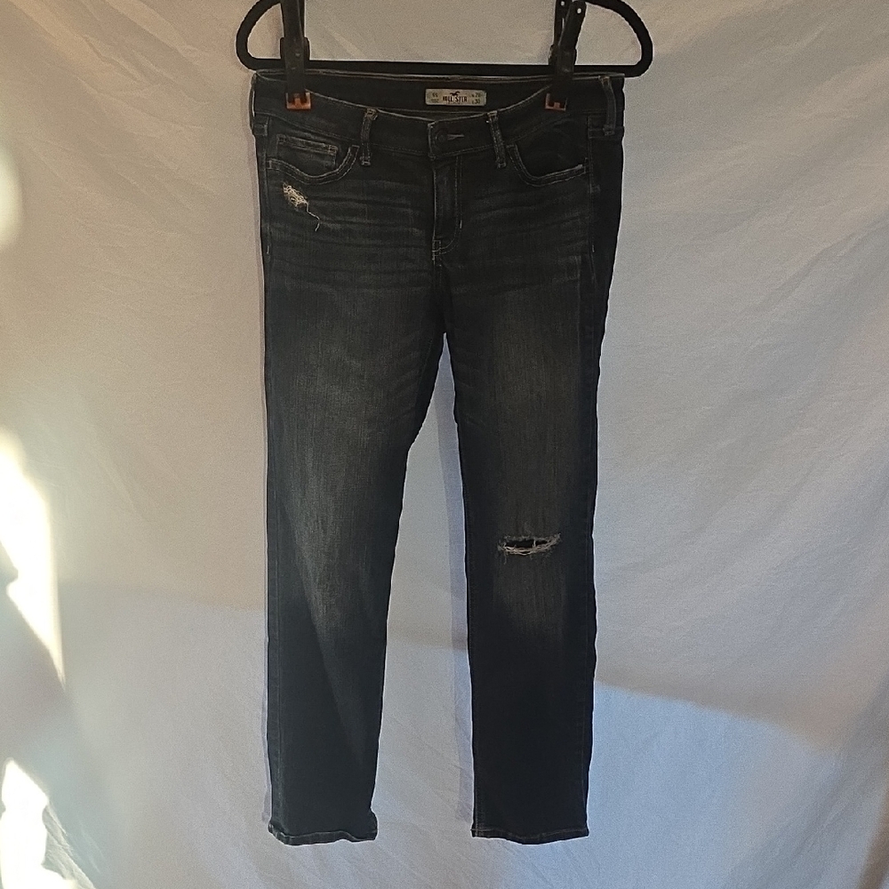 Hollister Dark Blue Distressed Straight Leg Jeans